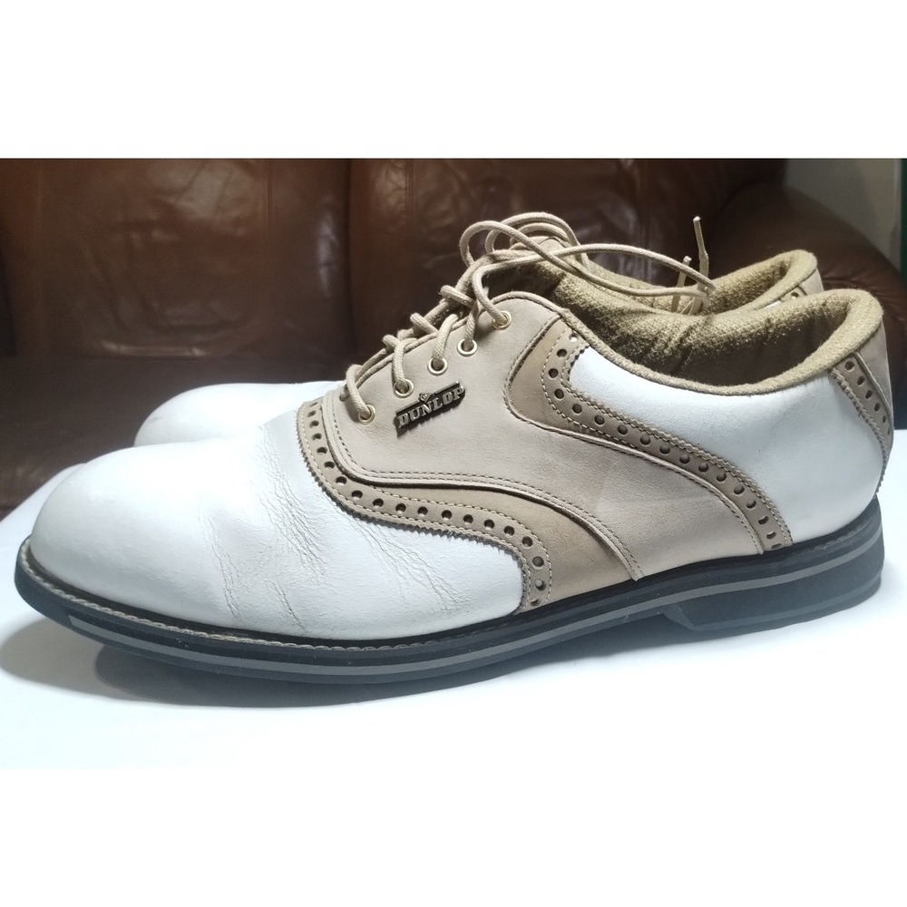 Dunlop Mens White Tan Leather Wingtip Saddle Golf Shoes Spiked Lace Up Size 13